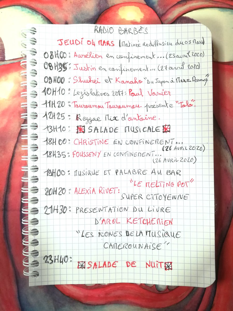 BarbesRadio's tweet photo. Programmation du jour !
JEUDI 04 MARS
#Programmation #radio #radiolibre #paris18 #barbès #gouttedor #montmartre #pigalle #ruemyrha #ruedoudeauville #rueleon #metrobarbès #ruemarcadet #julesjoffrin #rueordener #chateaurouge #maxdormoy #ruedeclignancourt #jeudi #kingcrimson https://t.co/XFN9ry1UMK