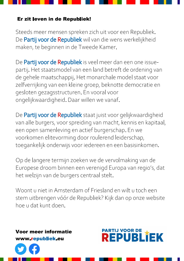 PvdRepubliek's tweet photo. Steeds meer mensen spreken zich uit voor een Republiek. Wij willen met de #Verkiezingen2021 van die wens werkelijkheid maken! #TK2021 https://t.co/FyFHOh592d