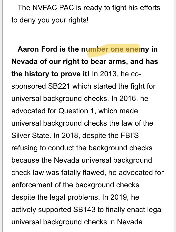 NevadaSave's tweet photo. Enemy? ⁦@AaronDFordNV⁩ is an American, a Nevadan, a family man, and most importantly doing his job to keep us safe by keeping guns out of the hands of criminals and those would do us harm. 

You may disagree with his views, but he is not anyone’s enemy. https://t.co/Oh0iR7iVMk
