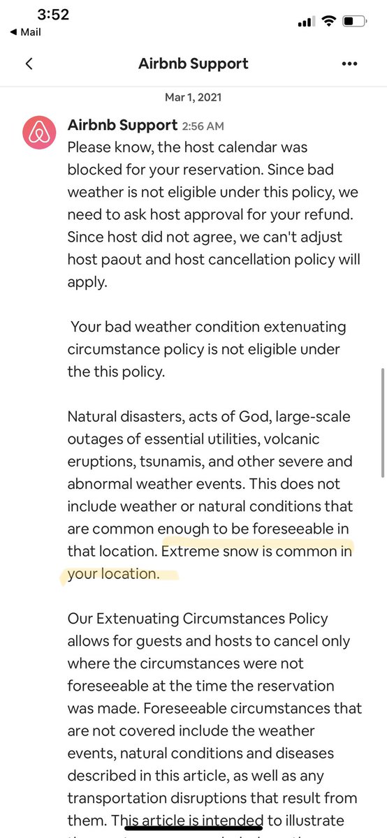 VeeAlina's tweet photo. Still getting push back from @Airbnb @AirbnbHelp about the natural disaster in Texas and not covering under extenuating circumstances. They say extreme snow is common in my area then closed the ticket @AirbnbHell #scam #airbnb #lostacustomer https://t.co/lcwKCnUYCu