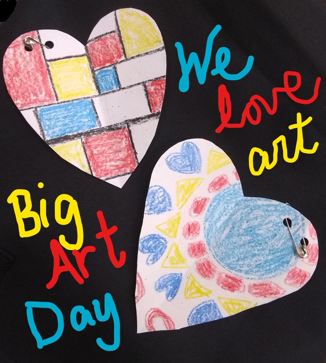hicks_artists's tweet photo. @HicksTigers are so excited tomorrow is #BigArtDay2021 at school! Virtual and in-person art classes created hearts inspired by the artwork of #AlmaWoodseyThomas and #PietMondrian. Wear your heart on 3.4.21 to show #WeLoveArt! Wear primary❤️💛💙colors, too! Yay! 🥳 https://t.co/Rqjm1Hu5xG