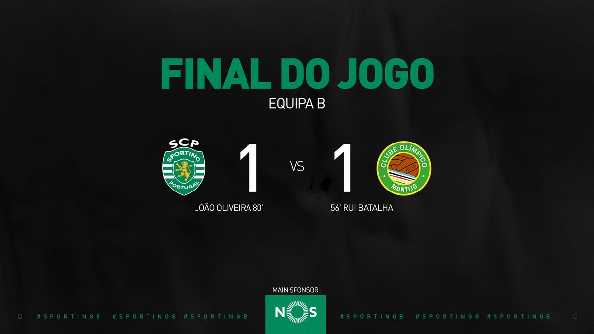 SportingCP's tweet photo. #SportingB | ⏹️ FINAL DO JOGO:
Os Leões empatam com o CO Montijo 1-1, na 16.ª Jornada da Série G do #CampeonatodePortugal.
#SCPCOM https://t.co/qZloTOzD1T