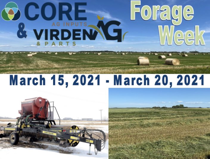 COREAgVirden's tweet photo. This beautiful weather is the PERFECT time to announce our upcoming Forage Week as March 15 – March 20th 2021. We’re also jacked up about partnering with Virden Ag & Parts for some great savings through both of us, together.🤝 Check below for details👇🏼 #theagsofvirden #forageweek https://t.co/i4JGJw4241