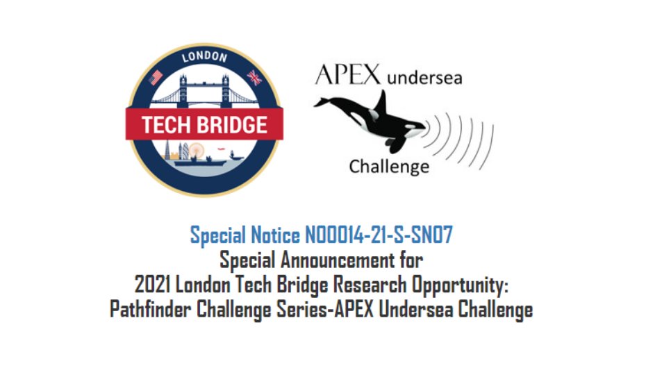 DIN_NSW's tweet image. The #LondonTechBridge APEX Undersea Challenge is offering academia &amp;amp; industry up to £50K (~$70K) to deliver game-changing concepts &amp;amp; technology in unmanned undersea vehicles. White papers due 6-Mar at 10:59am AEDT. #USV More info bit.ly/3sQgwnV