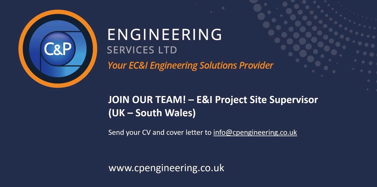 cpengineering's tweet image. E&amp;amp;I Project Site Supervisor Position!

We are looking for an E&amp;amp;I Project Site Supervisor to join our team. The position is permanent, full-time and is based in South Wales, U.K. 

Find our more about the position and how to apply&amp;gt; bit.ly/3e4tbzB