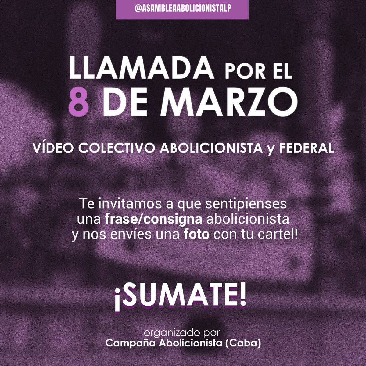 Campaña Abolicionista “Ni una mujer más víctima de las redes de prostitución” CABA
Llamada por el 8 de Marzo 2021
 
VIDEO COLECTIVO ABOLICIONISTA y FEDERAL
 
La violencia patriarcal también es una pandemia!