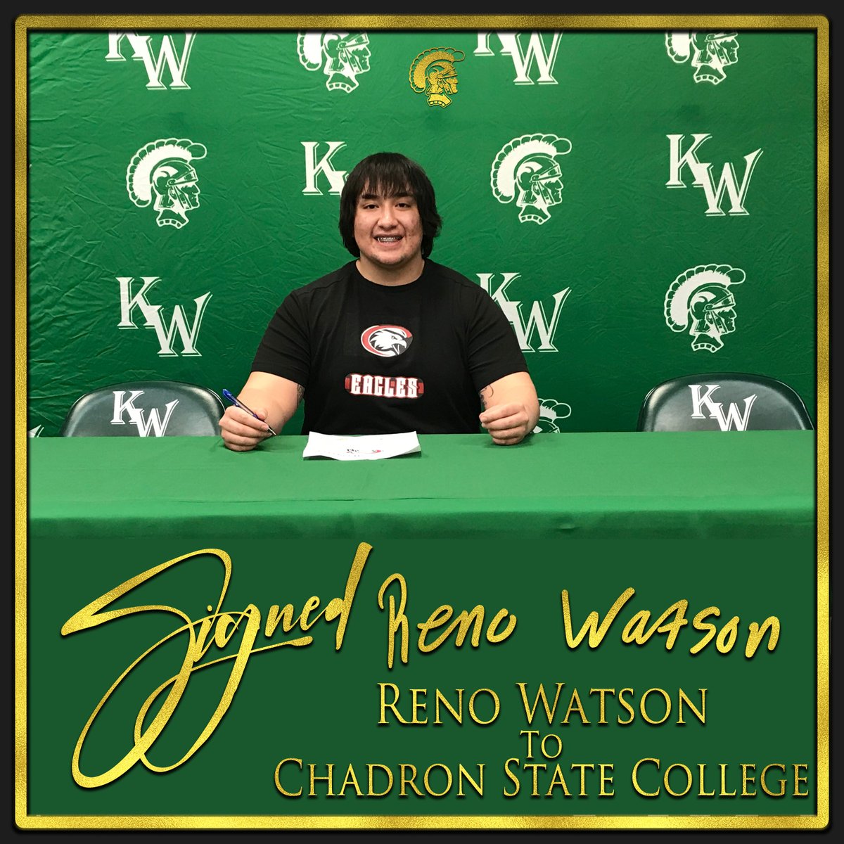 KellyWalshHS's tweet photo. Congratulations to Reno, Esaias, and Dominic on signing their letters of intent to continue their football careers at Chadron State College.  #WEareKellyWalsh #TheresOnlyOneKellyWalsh https://t.co/XBvV2XI3EQ