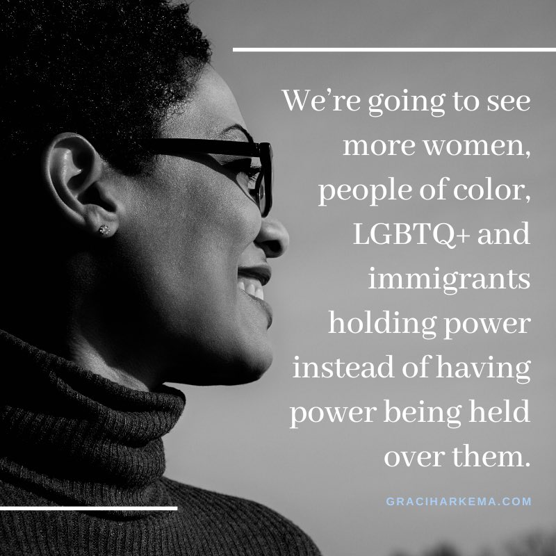 GraciHarkema's tweet image. We’re going to see more women, people of color, LGBTQ+ and immigrants holding power instead of having power being held over them.
graciharkema.com