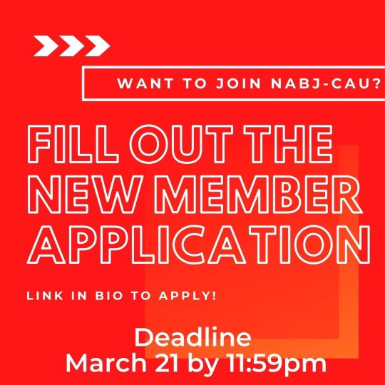 New member applications are live‼️We are excited to announce that we are accepting new members! As a member you’ll have access to exclusive speaking engagements, and networking opportunities. Fill out the application in our bio. Deadline is March 21 by 11:59 pm🗣✍🏾#CAU #NABJ