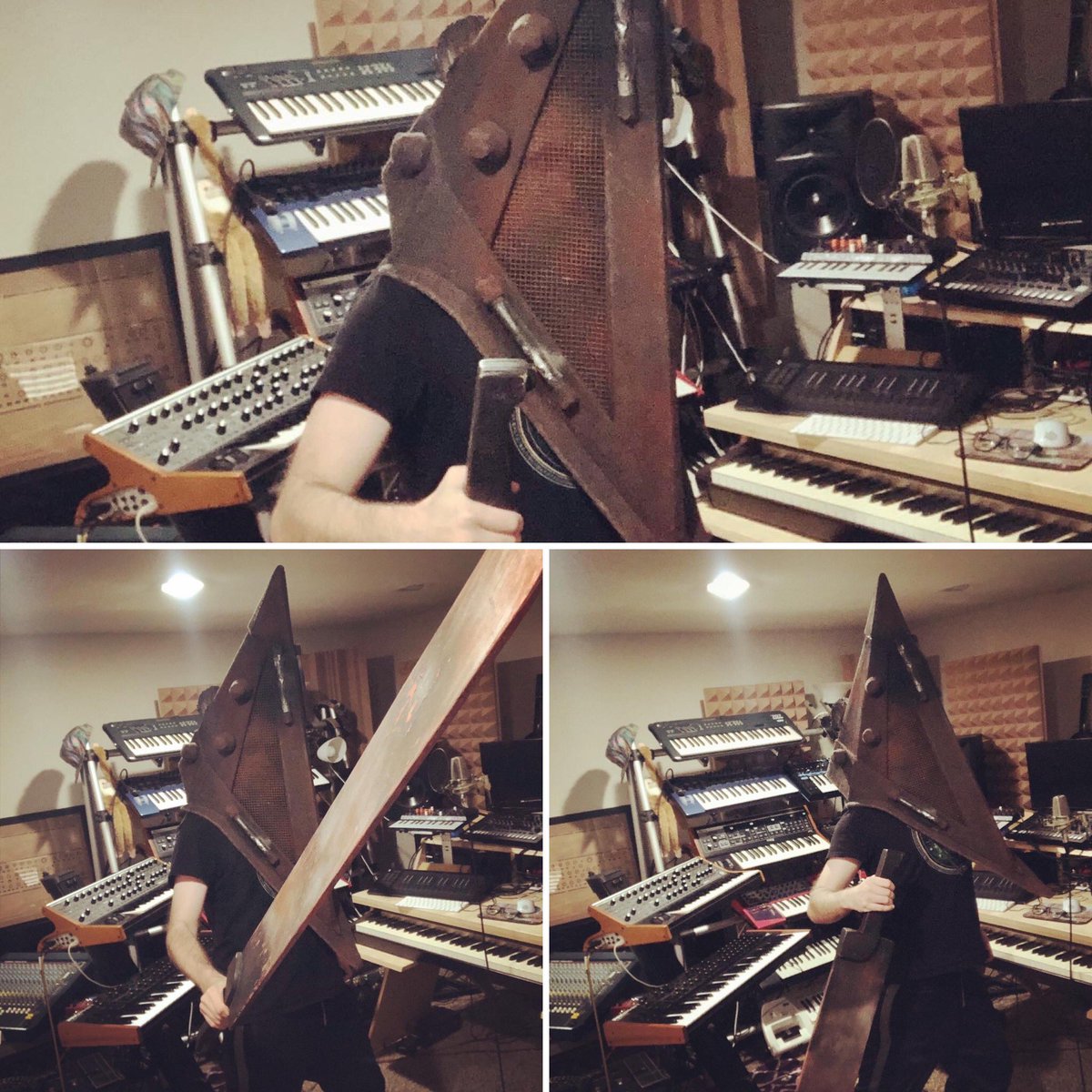 EntropyAtrophy's tweet image. Pyramid head came the studio today! He’s really nice off set! No one died! @HIDEO_KOJIMA_EN @SilentHill