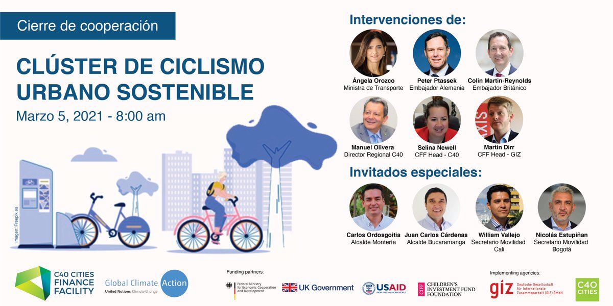¿En qué va la implementación de los sistemas de bicicleta pública en Montería, Bucaramanga, Cali y Bogotá? Los invitamos este viernes a las 8 a.m. al cierre de la asistencia técnica que dio <a href="/c40cities/">C40 Cities</a> para la estructuración de estos sistemas. Únanse acá: facebook.com/EmbajadaAleman…