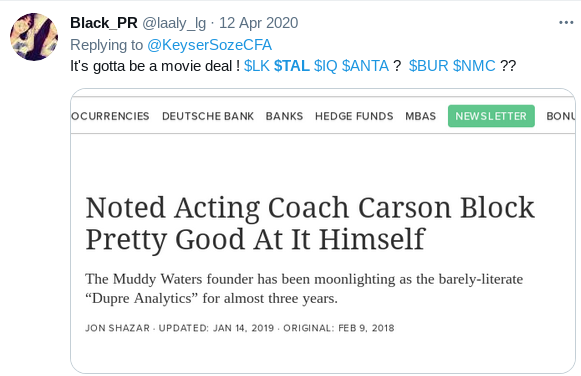 loran_la's tweet photo. @mcspacface @C4ch3d @jimcramer @XLFleet @muddywatersre HAHA! Look past the massive FAKE PR campaign around #CarsonBlock and you will see he is IDENTICAL to how Holmes or Epstein were portrayed as HEROS just before they were EXPOSED. Block is a petty and vindictive criminal. his SECRETS are spilling quickly ! $XL $SOS $GSX $EH $INO https://t.co/Ji3Eu2Gsy4