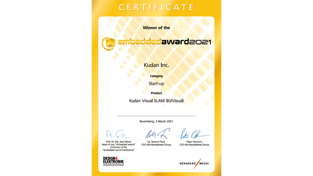 KudanNews's tweet photo. As already noted, Kudan officially announces that Kudan Visual SLAM (KdVisual) won the embedded award 2021, which is one of the most prestigious and recognized awards within the embedded system industry!
For details:
https://t.co/QllKYVOqTm
#Kudan #KdVisual #KudanSLAM #embedded https://t.co/8pOyye4IRS