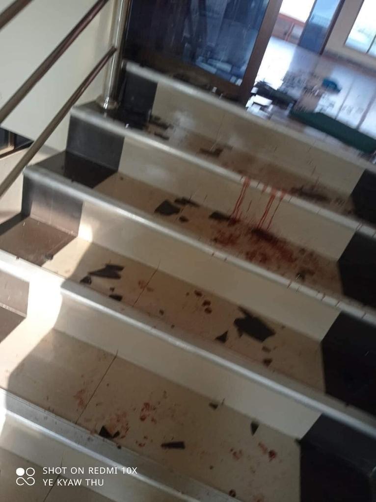 wanjarbo's tweet photo. Armed thugs of the junta raided Free Funeral Service Society in Yangon #Myanmar last night and left it in debris and bloodstained. It is supposed that the employees were brutally beaten and arrested when there was no access to get help. 

#WhatIsHappeningInMyanmar
#March4Coup https://t.co/6s72LPqx83