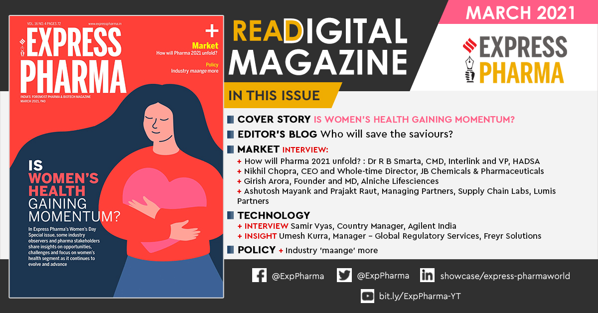 #DigitalIssue of Express Pharma March 2021 ~ Is Women's Health Gaining Momentum? is out now and available online at bit.ly/ep-digimag-mar… | Grab your FREE copy of #DigitalMagazine now! #WomensDay #IWD2021 <a href="/Viveka_Roy/">Viveka Roychowdhury</a> <a href="/LNair23/">Lakshmipriya Nair</a> <a href="/SharmaUsha27/">Sharma Usha</a> <a href="/rbhatkal/">Rajesh Bhatkal</a>