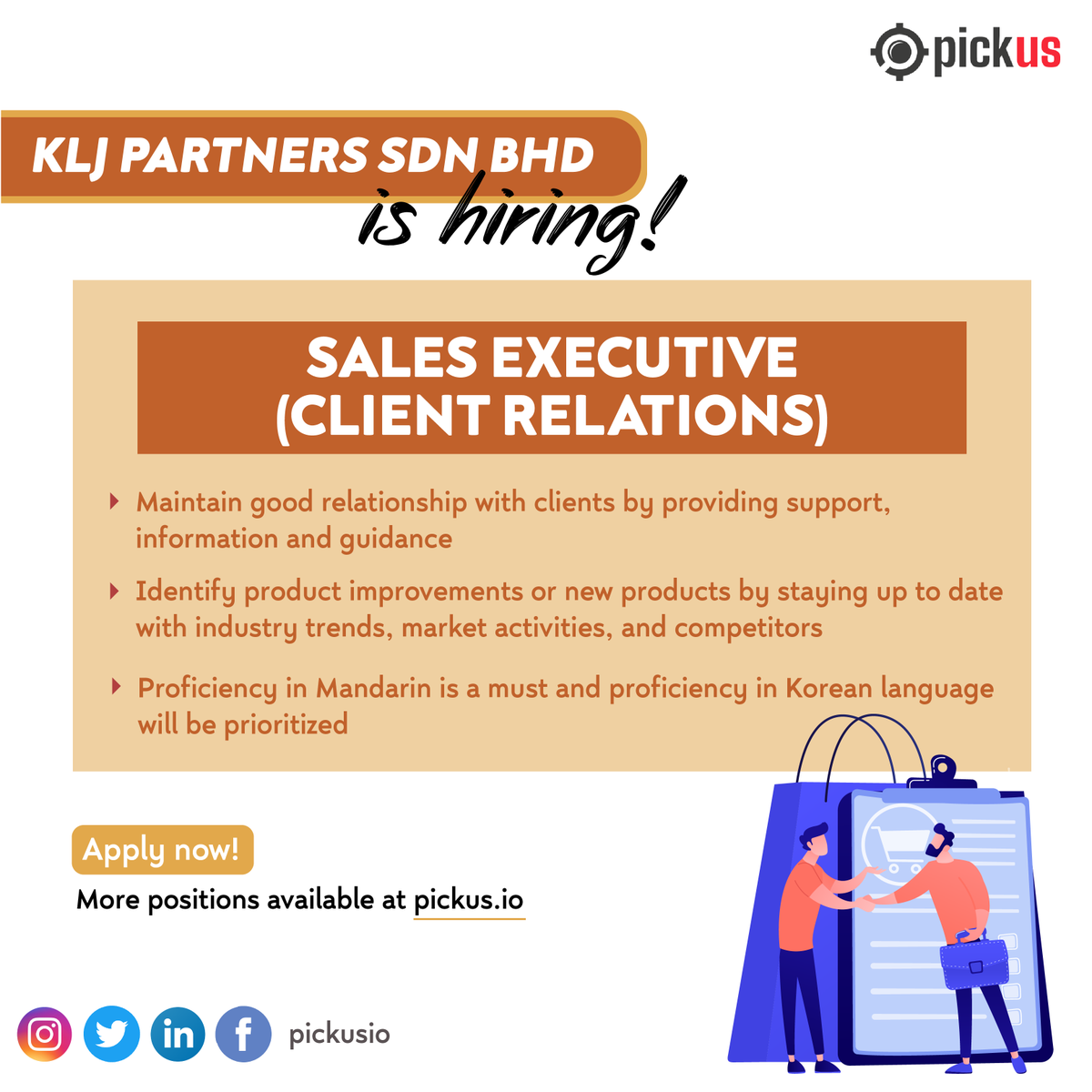 pickusio's tweet photo. Job Vacancy  📣 

Sales Executive (Client Relations) 
Company: KLJ Partners Sdn Bhd 
Location: Kuala Lumpur 

Click here to apply 👉  https://t.co/ygTBTHi3XZ 

#pickusio #maukerja #jawatankosong #hiring #kerjakosong #clientrelation #jobvacancymalaysia https://t.co/6oDWhuDzqR