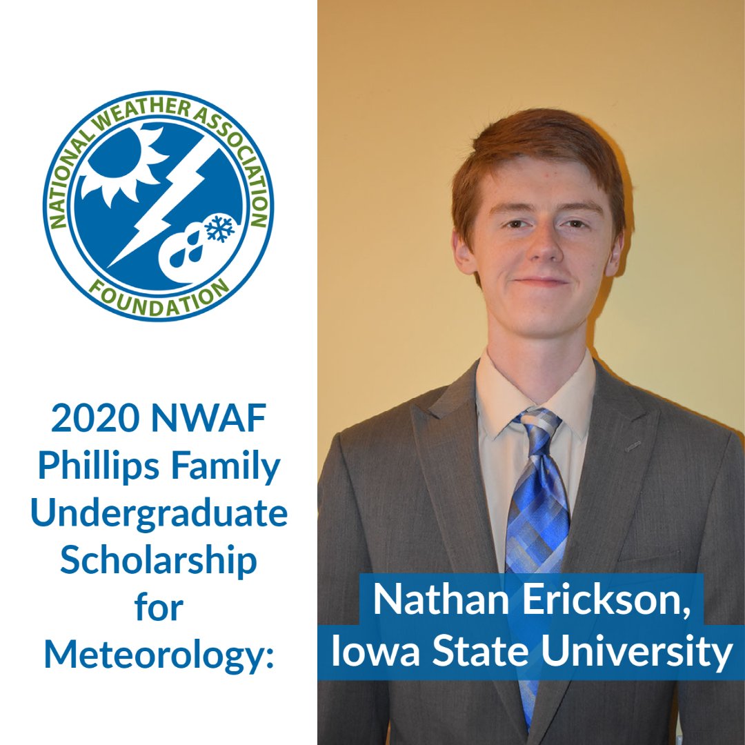 The <a href="/nwafoundation1/">National Weather Association Foundation</a> Phillips Family Undergraduate Scholarship for Meteorology is awarded to Nathan Erickson <a href="/Erickson_WX/">Nathan Erickson</a>! 👏

Nathan is a junior at Iowa State University majoring in Meteorology with minors in GIS and Economics.