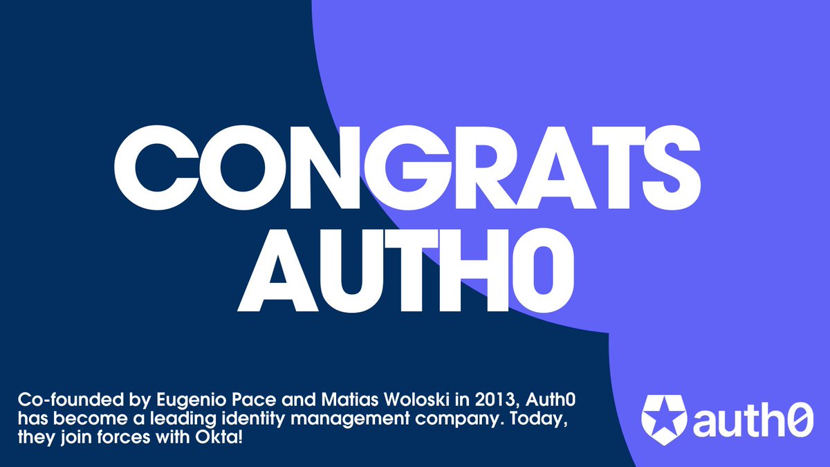 Congratulations to <a href="/eugenio_pace/">Eugenio Pace</a> and the entire <a href="/auth0/">Auth0</a> team on today's milestone and joining forces with <a href="/okta/">Okta</a>!