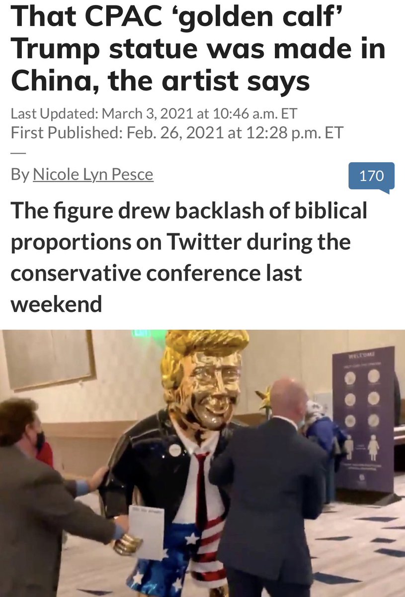 superproblk's tweet photo. #america in a nut shell, fbi director says prevent a black messiah. Nationalist settlers erect golden trump statue to resemble golden calf. ๐คฃ #BlackHistoryMonth #blackhistory #blacktwittter #AfricanAmerican #africaninamerica #african https://t.co/ePAQN17b5W