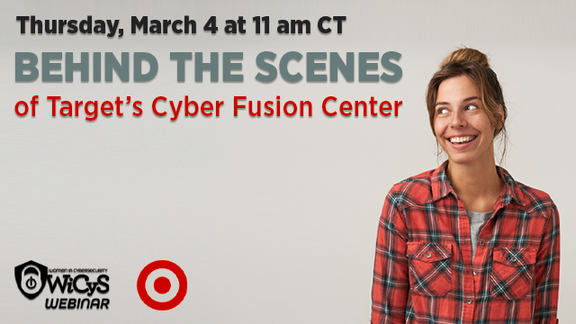 WiCySorg's tweet photo. Sign-up for tomorrow's webinar and earn more about @Target's Cyber Fusion Center (CFC) teams’ capabilities and what happens when they activate the war room as they walk through a high severity event. https://t.co/BUQ8kLUuuQ 
#humanintel #analytics #cyberthreats https://t.co/72Fg8tUUfD