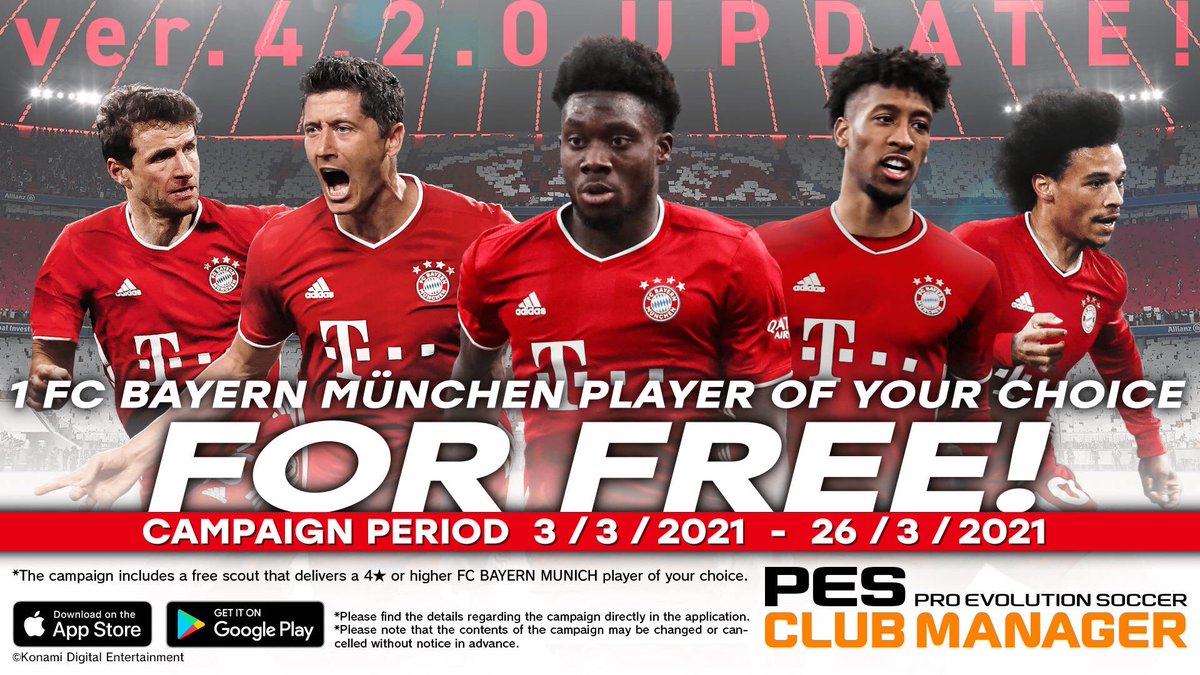 Receive a free FC BAYERN MÜNCHEN player now! #pescm #FCBayern konami.com/wepes/mobile/p…