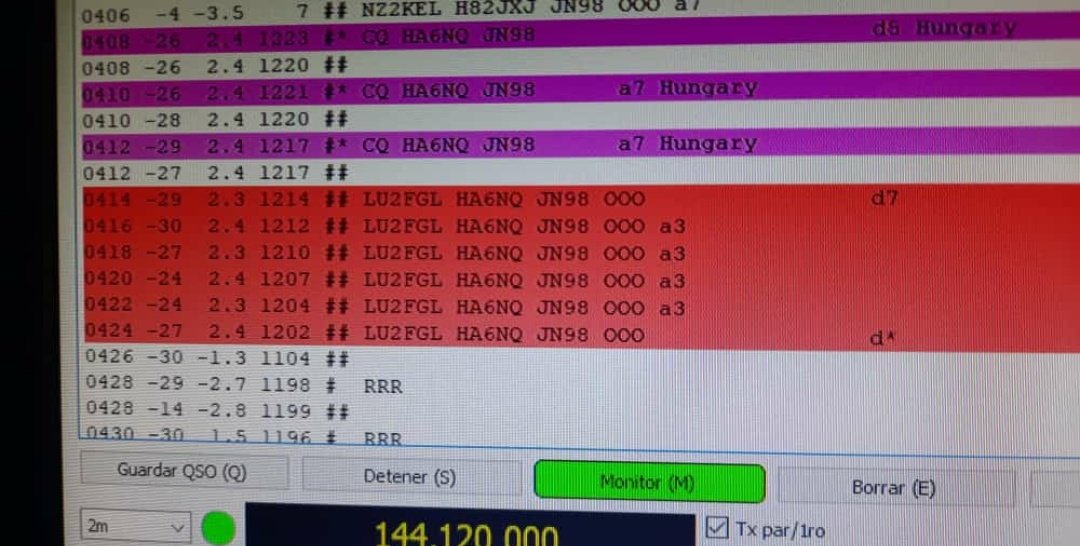 LU2FGL's tweet image. Very good signs last night, even though the clouds partially covered the moon. New grids for my station.
@UA3PTW KO93  New DXCC
@HA6NQ    JN98  New DXCC
@RW3PX    KO94  New Grid
@YL2GF                  RX
@W7GJ                   RX  First in Q6
@K5QE                    RX
@oh2bc