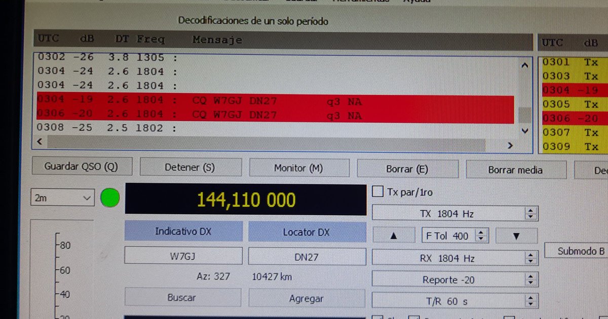 LU2FGL's tweet image. Very good signs last night, even though the clouds partially covered the moon. New grids for my station.
@UA3PTW KO93  New DXCC
@HA6NQ    JN98  New DXCC
@RW3PX    KO94  New Grid
@YL2GF                  RX
@W7GJ                   RX  First in Q6
@K5QE                    RX
@oh2bc