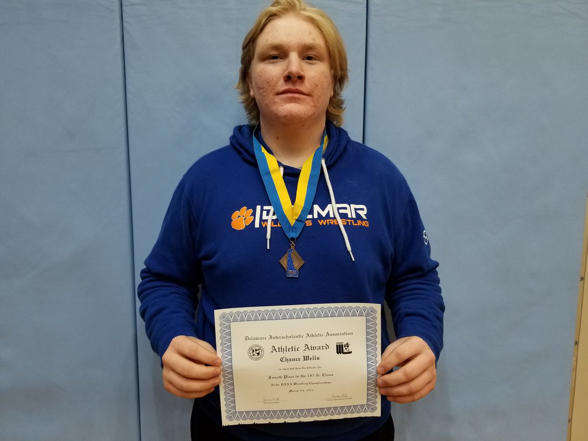 Congratulation to Chance Wells (285) for placing 4th at the 2021 DIAA Delaware Individual State Wrestling Tournament!!