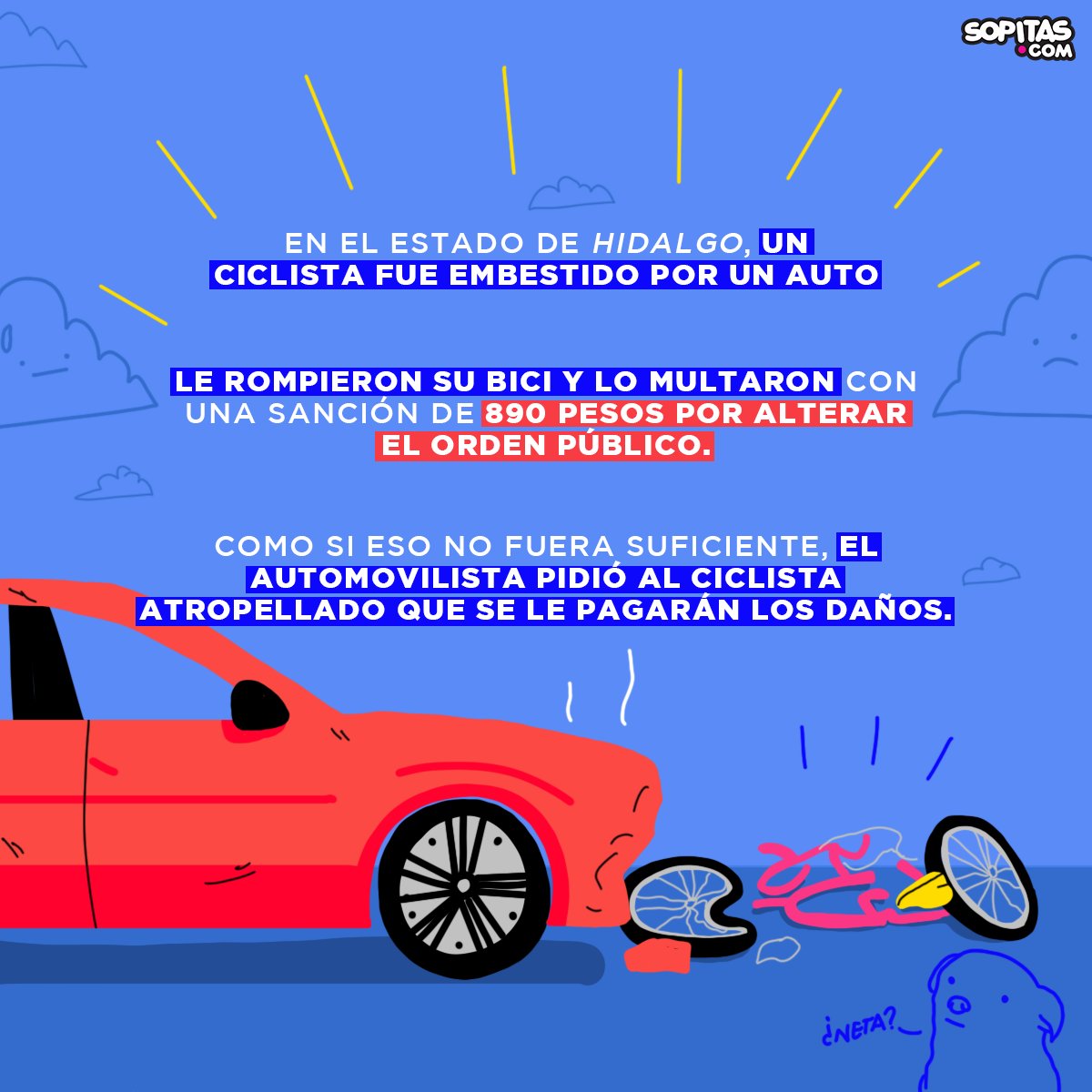 sopitas's tweet photo. Que el caso del ciclista embestido por un auto y multado en Hidalgo nos sirva para cambiar las reglas y motivar una cultura vial en todo México.

https://t.co/WodeaZuxaG https://t.co/box6IJl6VF