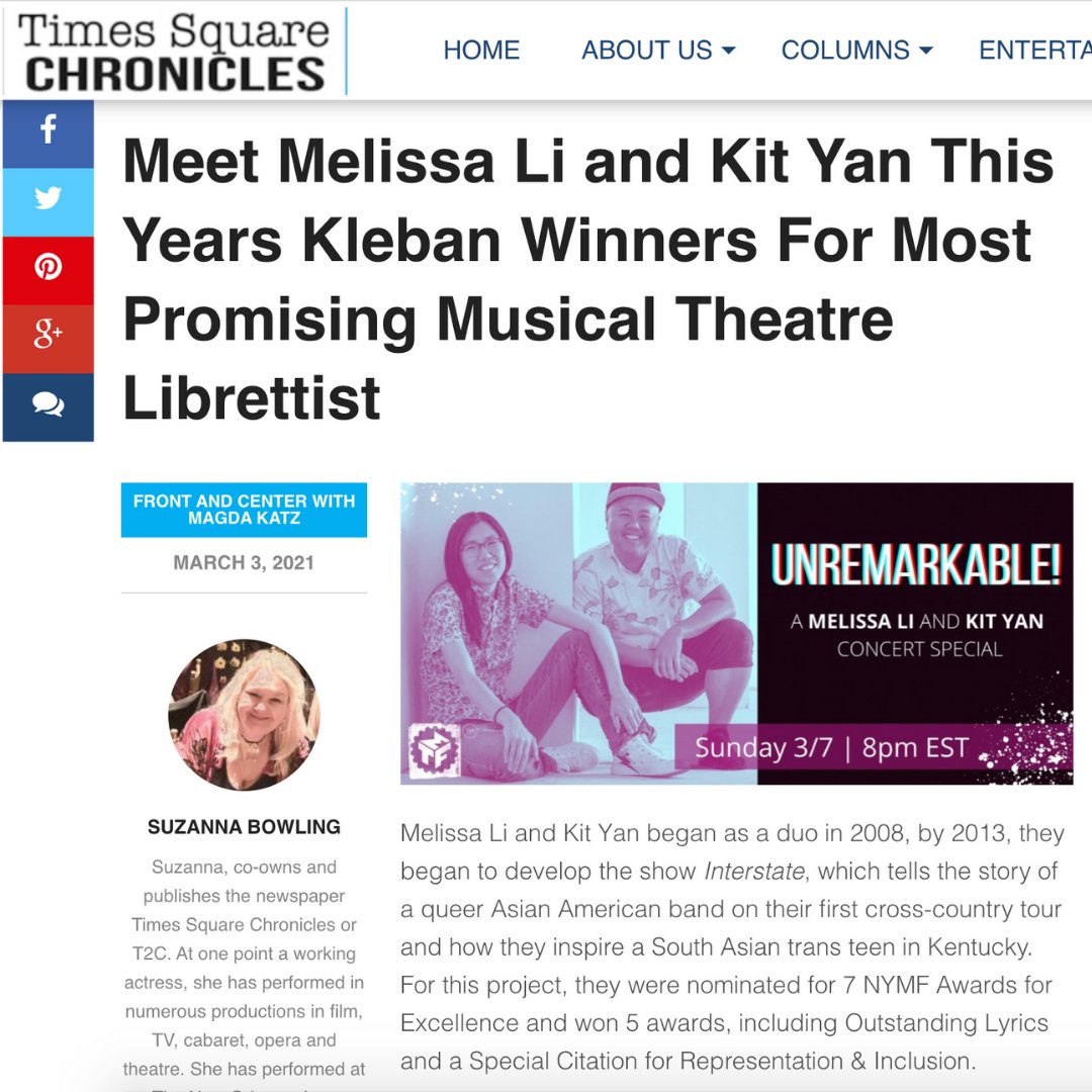MTFmusicals's tweet photo. Did you know that Melissa and Kit are this year's Kleban Winners?
Don't miss their concert for "Unremarkable! A @melsaboo & @kityanpoet Concert Special" March 7th at 8pm ET!
https://t.co/pKxQLDYQjm
@interstatemusical #MissStep #NewMusicals #MTF #MTFMusicals #Makers https://t.co/M1dkQNawUK