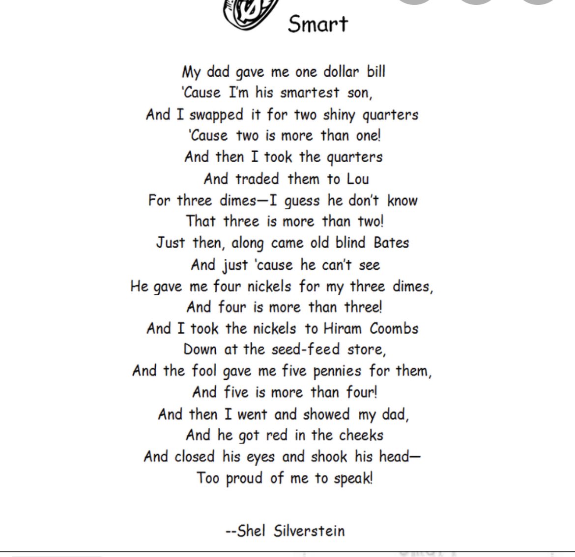 For rhyming week we read Shel Silverstein’s poem Smart & reviewed trading + currency for economics. Celebrating @ShelSilverstein #poetry #rhyme #math #literacy @RichfieldElem https://t.co/vsc6M5Tvq9 https://t.co/LWPy7QnW5c