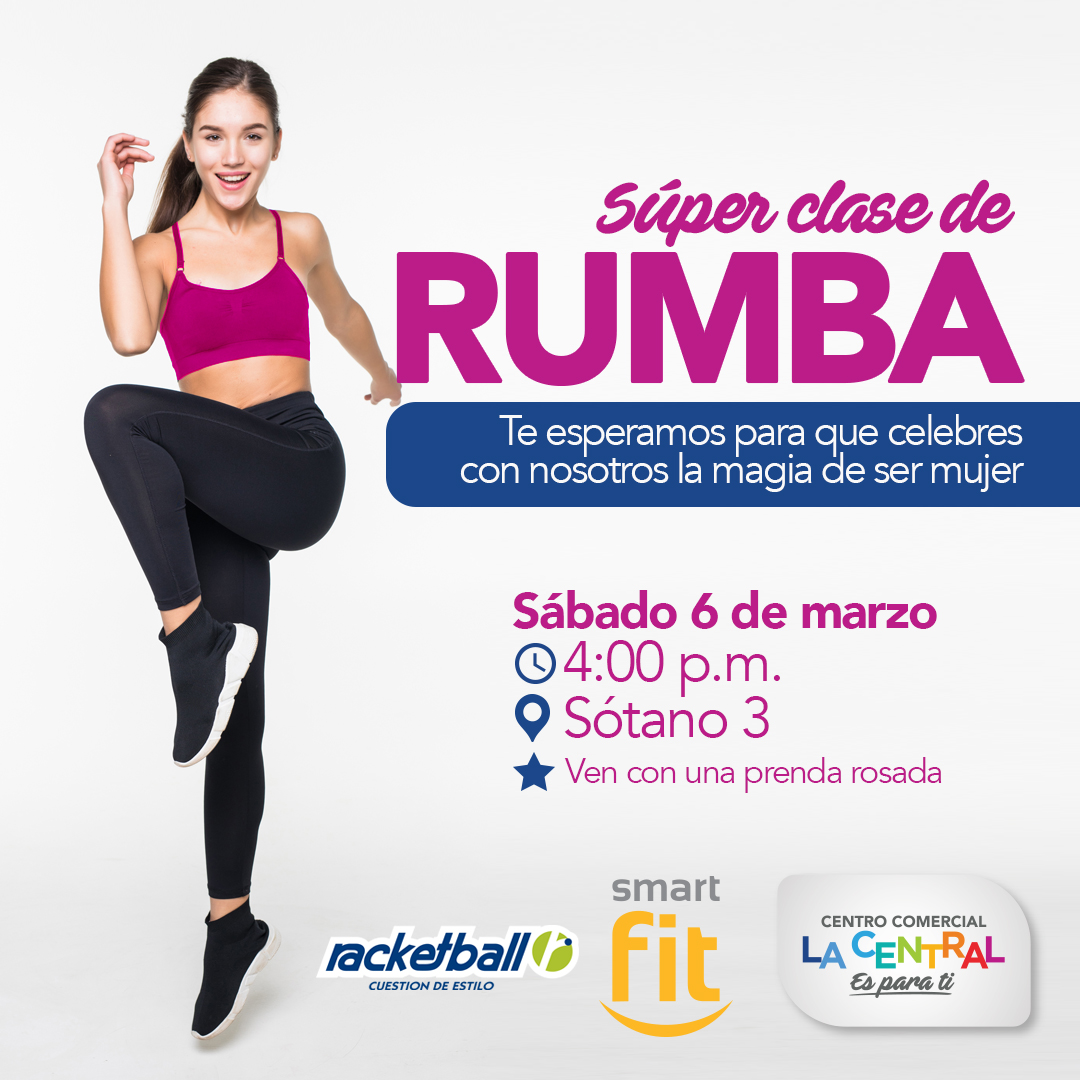 ¡Vamos a celebrar❤️el día de la mujer👩de una forma diferente!😍⁣
⁣
Este sábado 6 de marzo tendremos una Súper Clase de Rumba.⁣🤩
Te esperamos en el sótano 3 a las 4 de la tarde, usando una prenda rosada.🦩

Invitan <a href="/SmartFitCol/">Smart Fit Colombia</a> y Racketball
#QuédateEnLaCentral