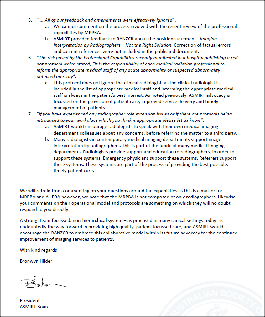 The @ASMIRTorg response to *that* piece has been published. Very balanced &amp; professional.
Teamwork the key takeaway
We work together as part of a team and each have our own responsibilities for certain elements of the imaging chain. Teamwork is current practice – not hierarchies.