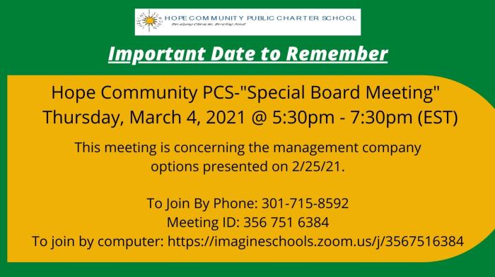 Hope Community PCS - Special Board Meeting edne.tw/n704863
