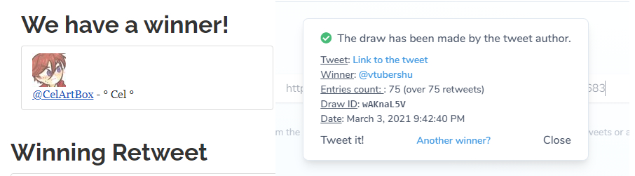sinclairways's tweet image. 💜RAFFLE WINNERS💜

I had to pick the other winner on another site because they wouldn't let me do another without paying 😥

🎉 but congratulations @vtubershu &amp;amp; @CelArtBox 🎉

I will be dming you for refs shortly 👁️👁️ THANK YOU SO MUCH FOR PLAYING 💜