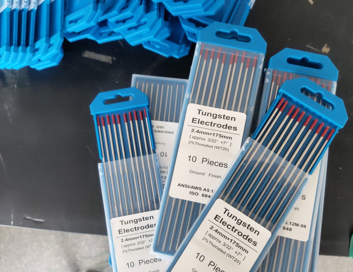 Thoriated Tungsten Electrodes are generally used for DC electrode negative or straight polarity applications. #tungstenelectrode