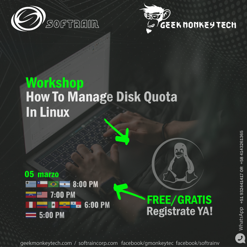 softrainve's tweet photo. Workshop  Managing disk space in Linux - Totalmente Gratis solo debes registrate https://t.co/AAODyoXzBM

#devops #sre #cloud #dba #sysadmin #netadmin #opensource #linux #nginx #apache #jboss https://t.co/auiZ9rrGL1