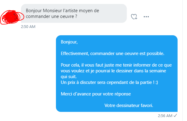 ManPasteque's tweet photo. Merci pour votre aide à tous !
Pour la première fois, quelqu'un me demande un dessin ! ( j'ai mon premier client Youhouuuuu !!! ) 
Je n'aurais jamais pu faire ça sans vous... Merci à vous ! ♥️ https://t.co/NFC0Ar1je2