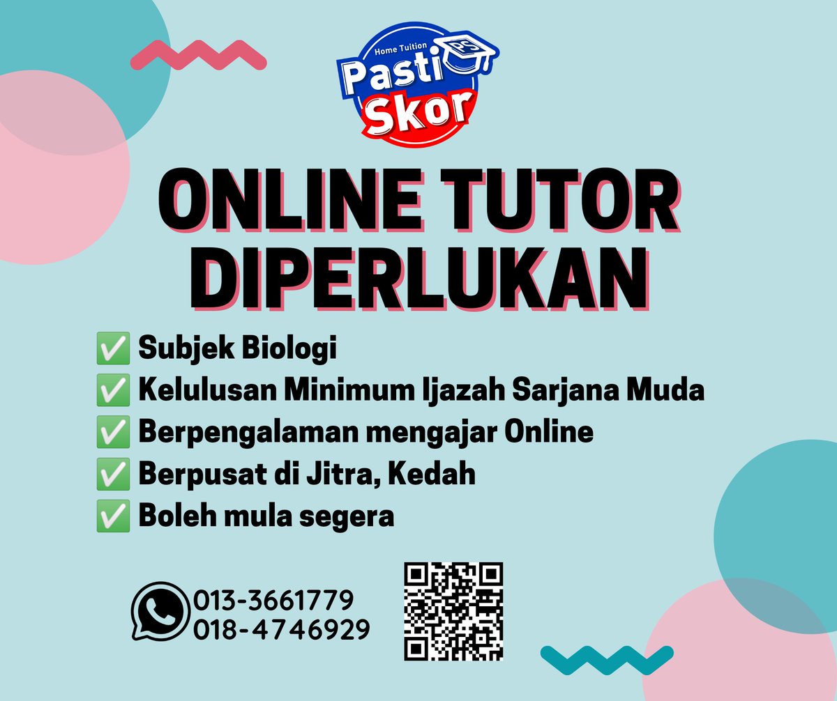 Jawatan Kosong 2021 On Twitter Rt Pastiskor Ht Jawatan Kosong Tutor Online Biologi Mengajar Dari Center Di Jitra Kedah Scan Qr Code Di Gambar Untuk Memohon T Twitter
