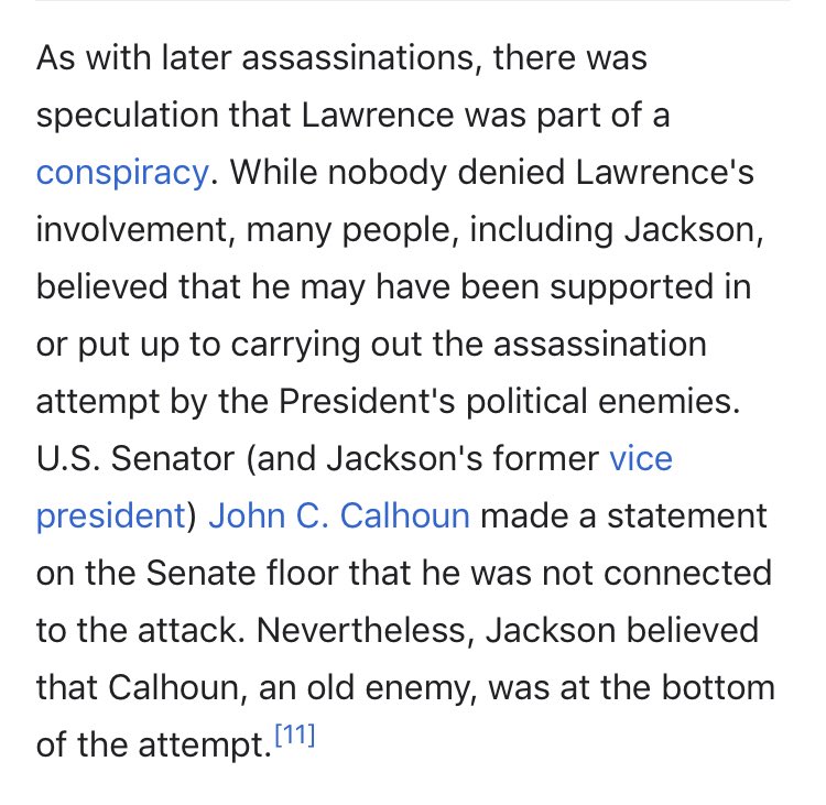 7/ Supposedly, it was later stated that AJ thought Senator Calhoun planned itNot the massively powerful banking factions whose plans he was interfering withCall me crazy, but I don’t think AJ thought a rival in the Senate planned an assassination “just because”Occam’s Razor