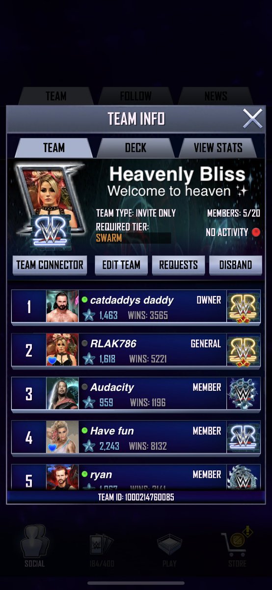 themarsh11's tweet photo. Hey guys, me and my buddy @rlak786 have decided to make a team with our alts! So if you are behemoth and up, message me here or in game, account is Catdaddys Daddy, we would love to have ya! #WWESuperCard https://t.co/6VMFULXYri