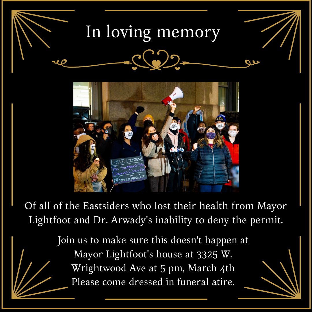 CHIhungerstrike's tweet photo. It has been one month since the hunger strikers started striking for clean air. Tomorrow we will be honoring them by holding a vigil @chicagosmayor house. Please come dressed in funeral attire and a mask. https://t.co/cu1ZV9quPL