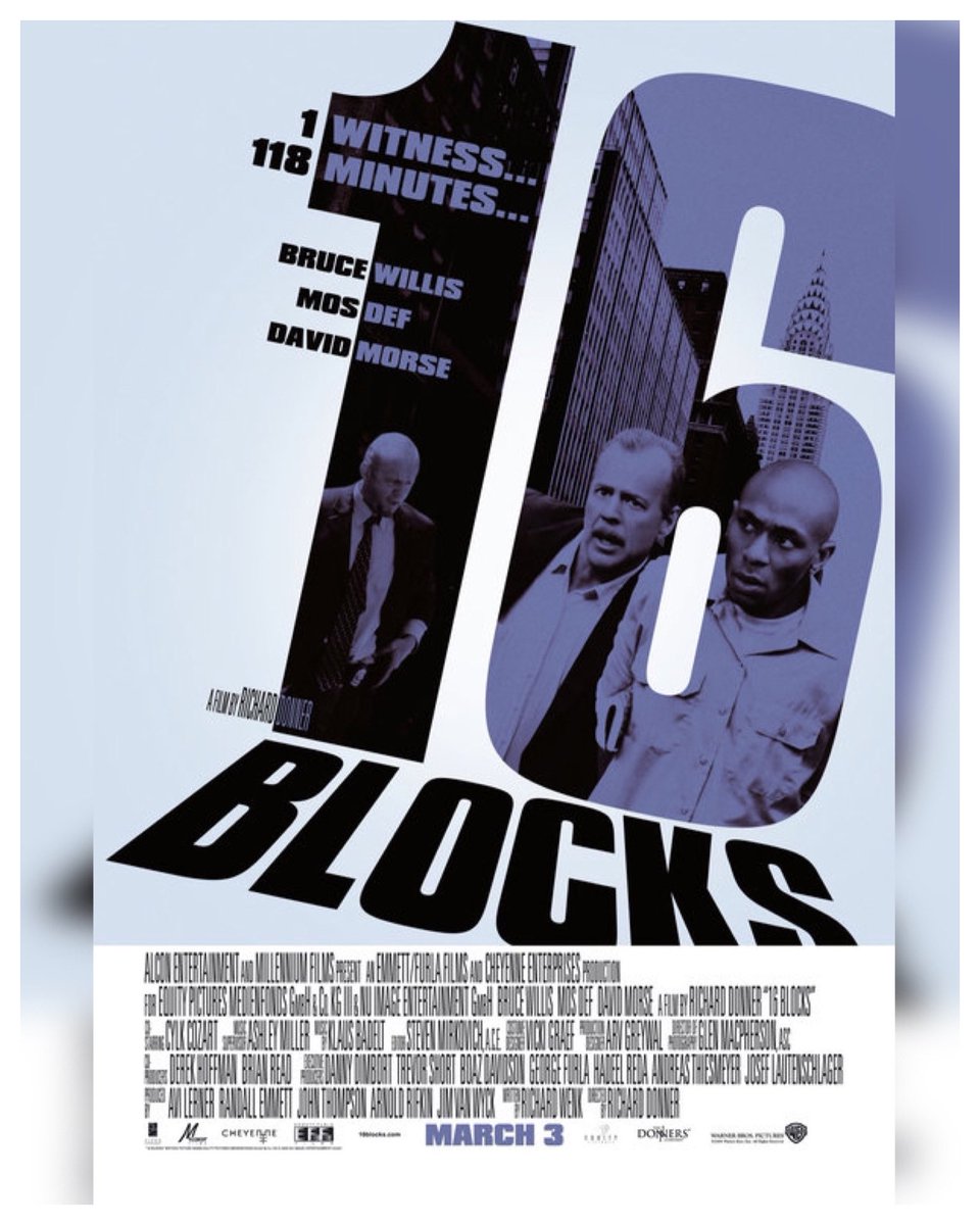 WreckLeaguePod's tweet photo. 15 Years #16Blocks Starring: #BruceWillis #MosDef #DavidMorse #JennaStern #CaseySander #CylkCozart #DavidZayas #SashaRoiz #ConradPla Directed By: #RichardDonner https://t.co/mwyYiDcJgf