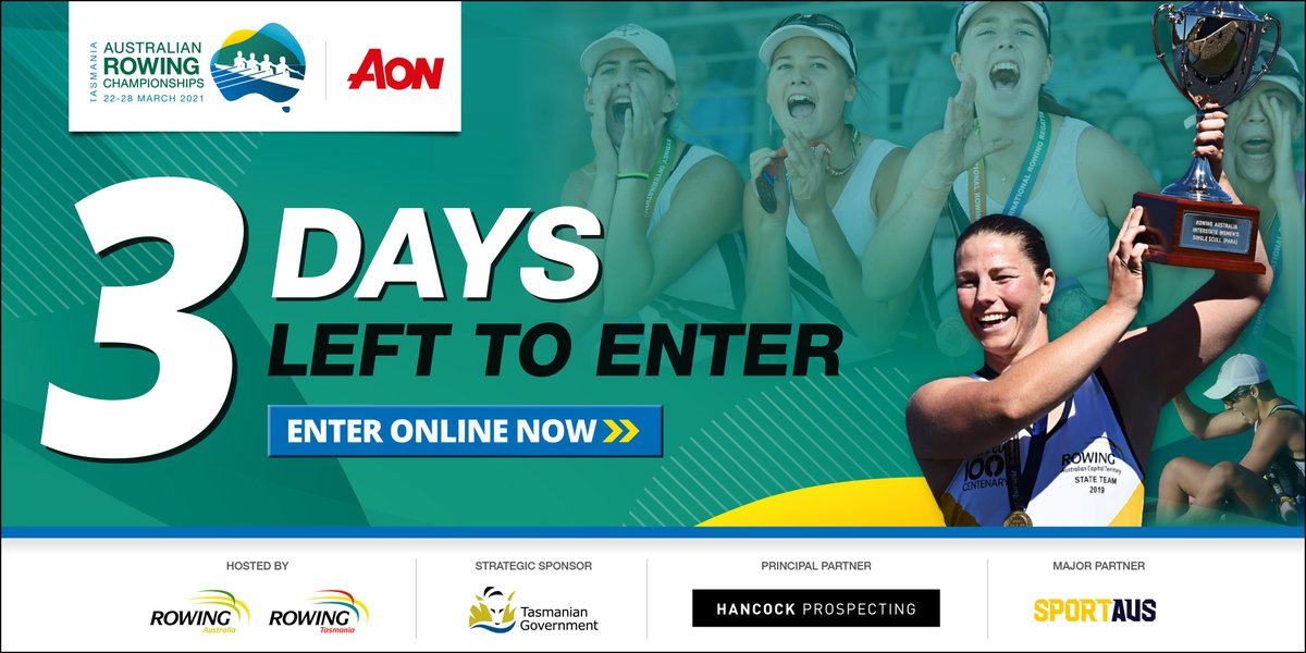 RowingAust's tweet photo. There is only three days left to get your entries in for this year's #ARC21!
Get your entry in before midnight Monday, 8 March!
Click the link below to enter now!
https://t.co/p1ZPlxXrxg
#rowingrelated #rowingcompetition #rowingnationals #nationals https://t.co/SJxsezFhgJ
