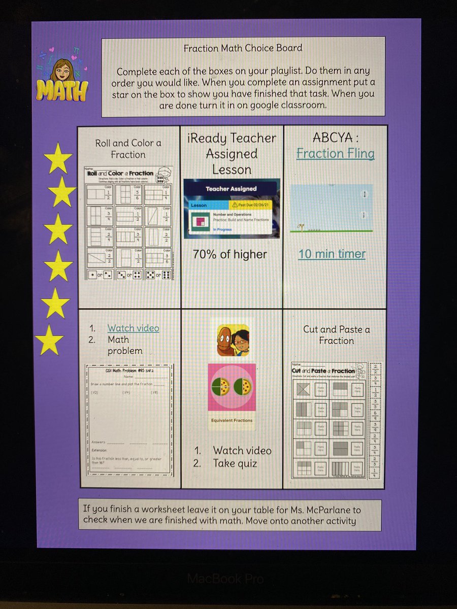 ellamcp92's tweet photo. We love fractions in room 13! Love sharing strategies and working on our fraction choice board! @SDSU_CGIpdc  @NarancaMustangs https://t.co/IQdH1kb65u