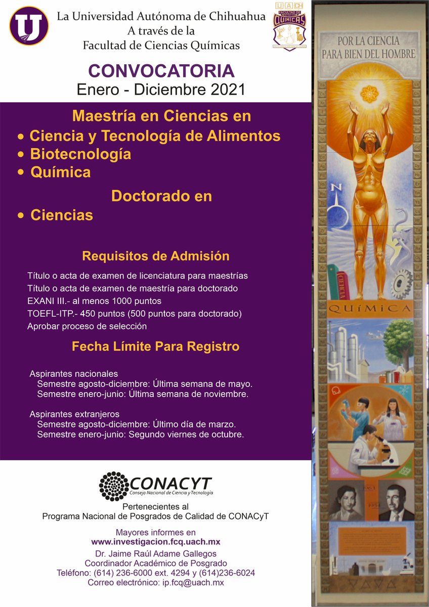 PosgradoFCQUACH's tweet photo. Convocatoria de los programas de posgrado de FCQ https://t.co/qXfiOhsjQP
