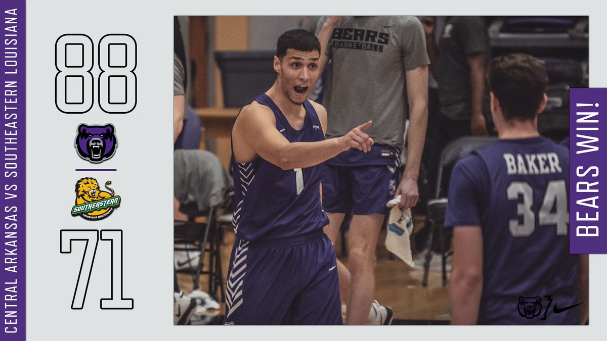 BEARS WIN!

Bergersen finishes the night with 20 points and 2 steals.
He's followed by Kayouloud with 19 points and 9 rebounds!

Up next: The Bears travel to Natchitoches, LA on Saturday to take on Northwestern State at 1 pm.

#WeAreOne x #BearClawsUp