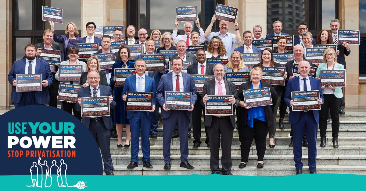 UseYourPowerWA's tweet image. Last year, every Labor MP signed our anti-privatisation pledge. 

We invited Liberal MPs to sign also, but not one of them did. This is just one of the reasons we don't trust the Liberals on privatisation.