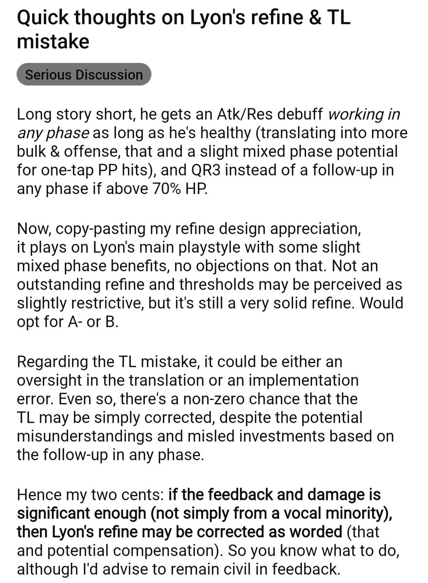 MisogID's tweet image. Some thoughts on the TL mistake on Lyon's refine in @FE_Heroes_EN. A major rally/feedback wave may have its effect, else it's just going to be a simple correction and that'd be it.