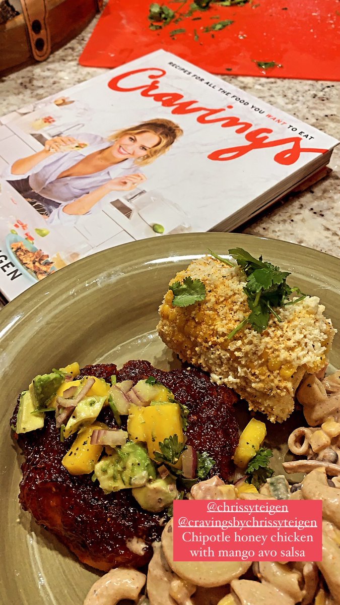 cristineeeee07's tweet photo. AMAZING dinner by @chrissyteigen @cravings ! Chipotle honey chicken with mango/avo salsa and street corn!  A family favorite recipe! My friend’s dad said it was “one of the best meals he’s ever had! Thank you for blessing us with this book! Can’t wait for the 3rd! https://t.co/LiZF6b5c7z